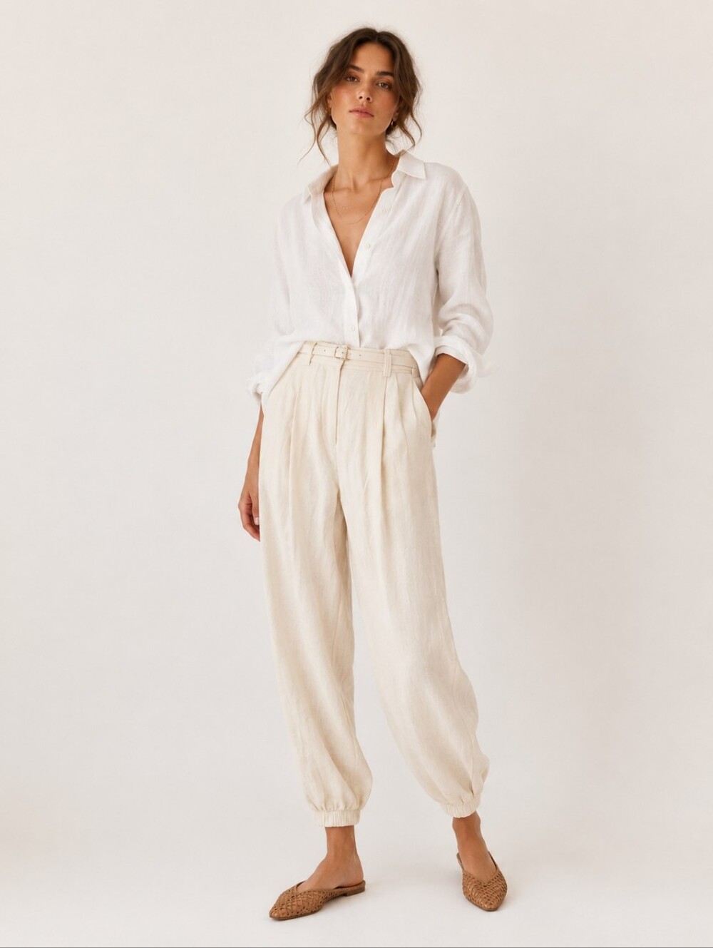 SHONA JOY Eames 100% Linen Baloon Harem Pants